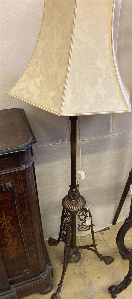 A Victorian brass standard oil lamp (converted to electricity), height 170cm (with shade)